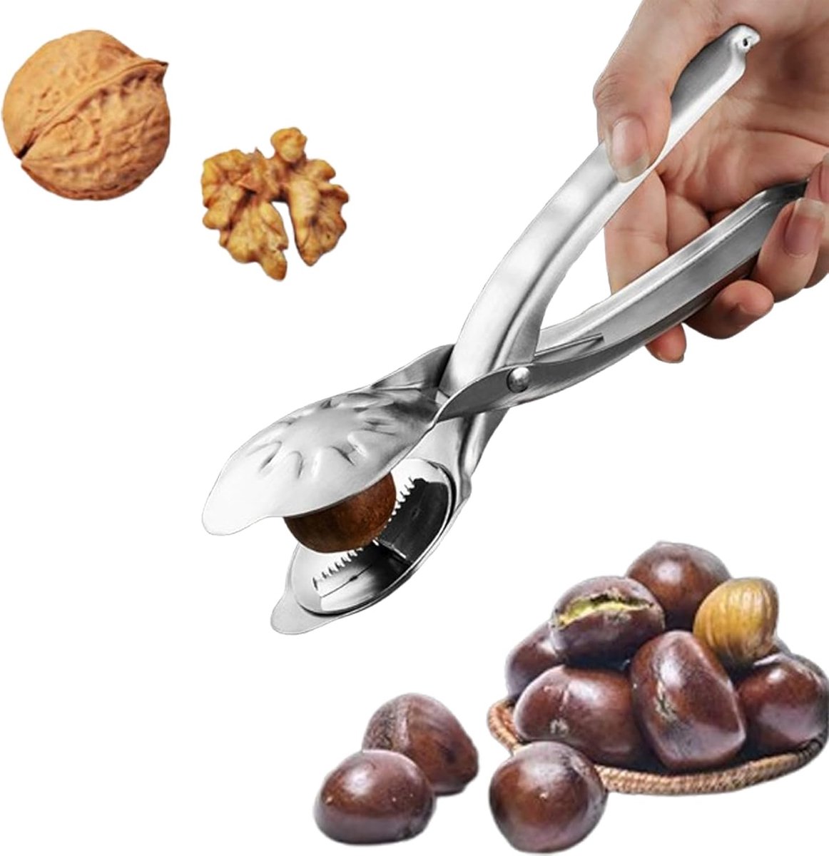 SnelShoppen - Professionele Notenkraker van RVS 304 - Robuuste Chestnut Cracker voor Walnoten, Hazelnoten en Pecannoten - Niet-slip Handvat voor Keuke