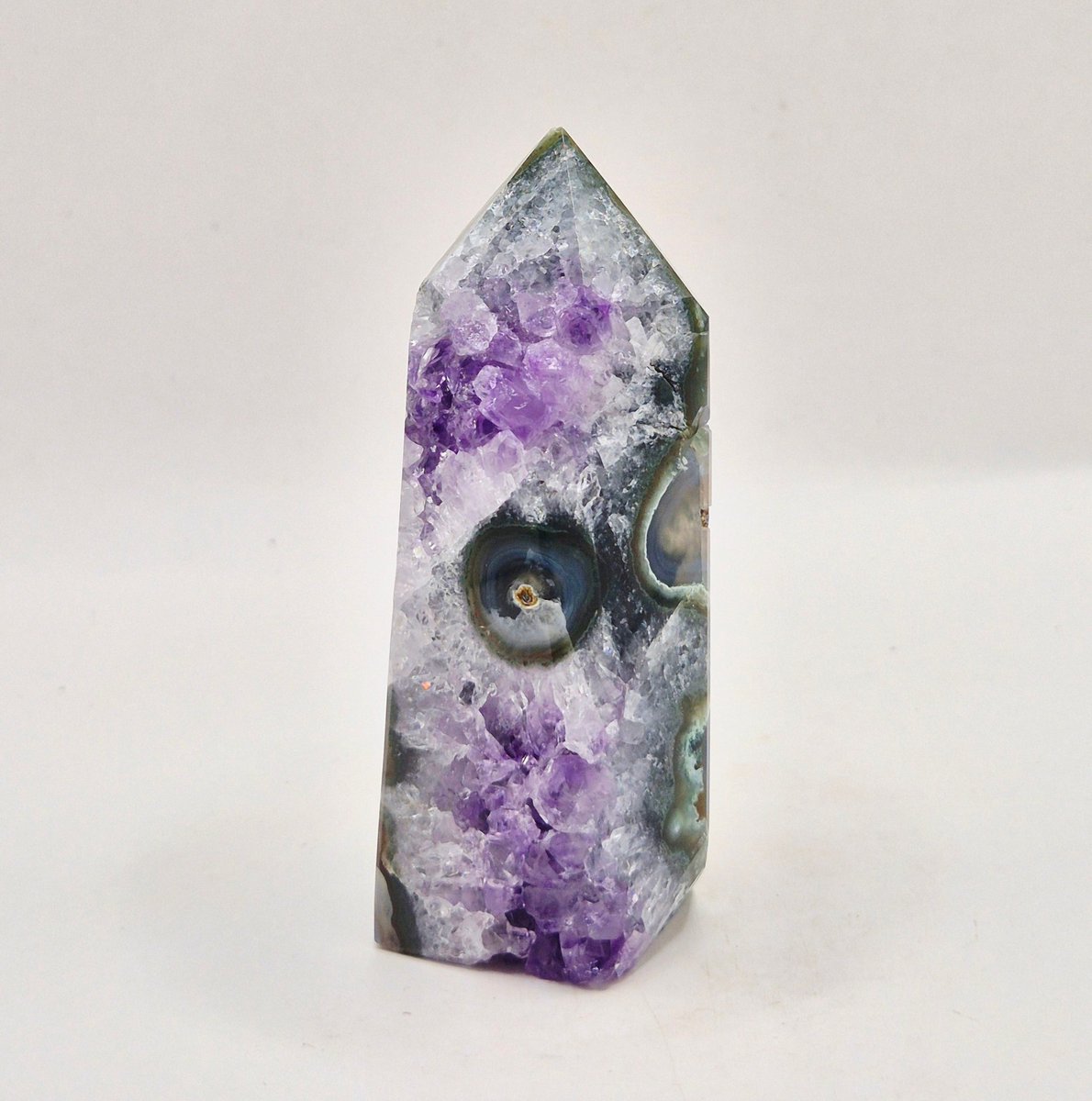 Amethist Agaat Punt Uruguay 97g – Hoogwaardige Druzy Edelsteen met Natuurlijke Agaatbanden