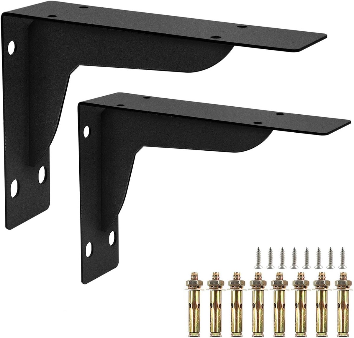 Stevige L-vormige Planksteunen - 2 Stuks Zwart 20 cm - Wandmontage Metalen Steunen voor Keuken, Boekenplank en Kleine Planken