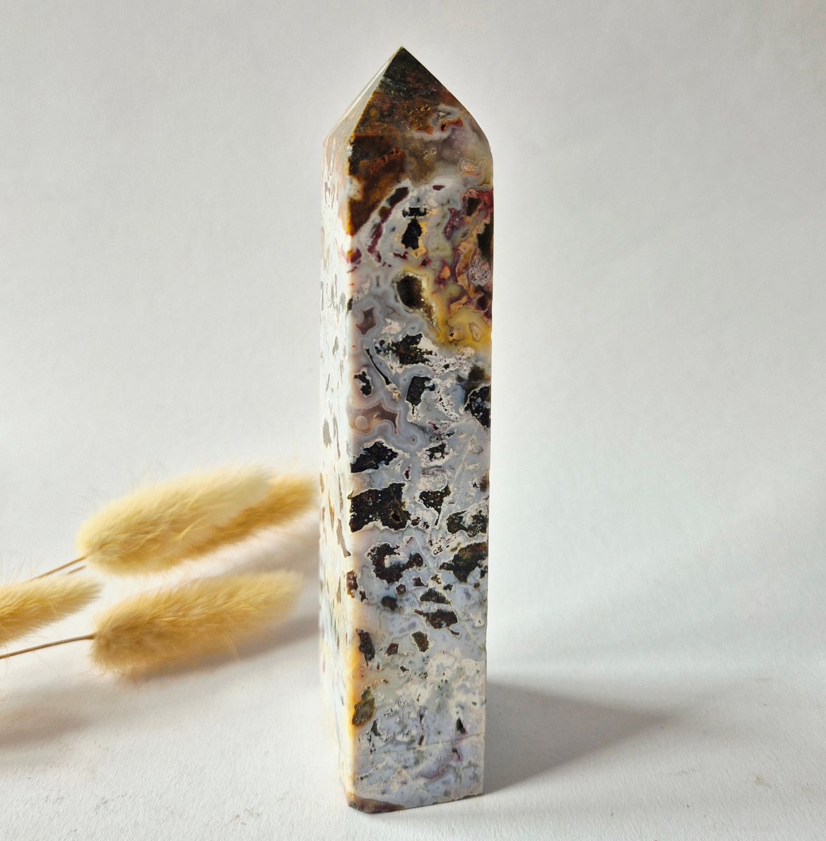 Oceaan Jaspis Toren 313 gram – Unieke Edelsteen met Druzy