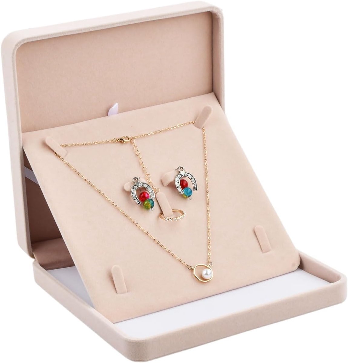 SnelShoppen - Amexo Velvet Sieraden Set, Luxe Aflopende Sieradenbox, Roze Fluwelen Cadeaudoos voor Vrouwen, Perfect voor Kettingen, Armbanden, Oorbell