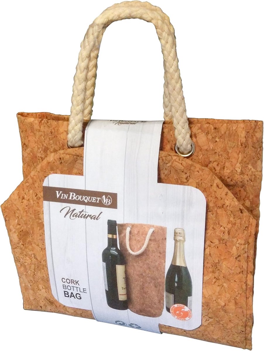 SnelShoppen - Cork Bottle Cover voor Wijn en Cava - Natuurlijke Kurk, Handige Draagriem, Perfect voor Feesten en Cadeaus - Uitstekend voor Wijntranspo