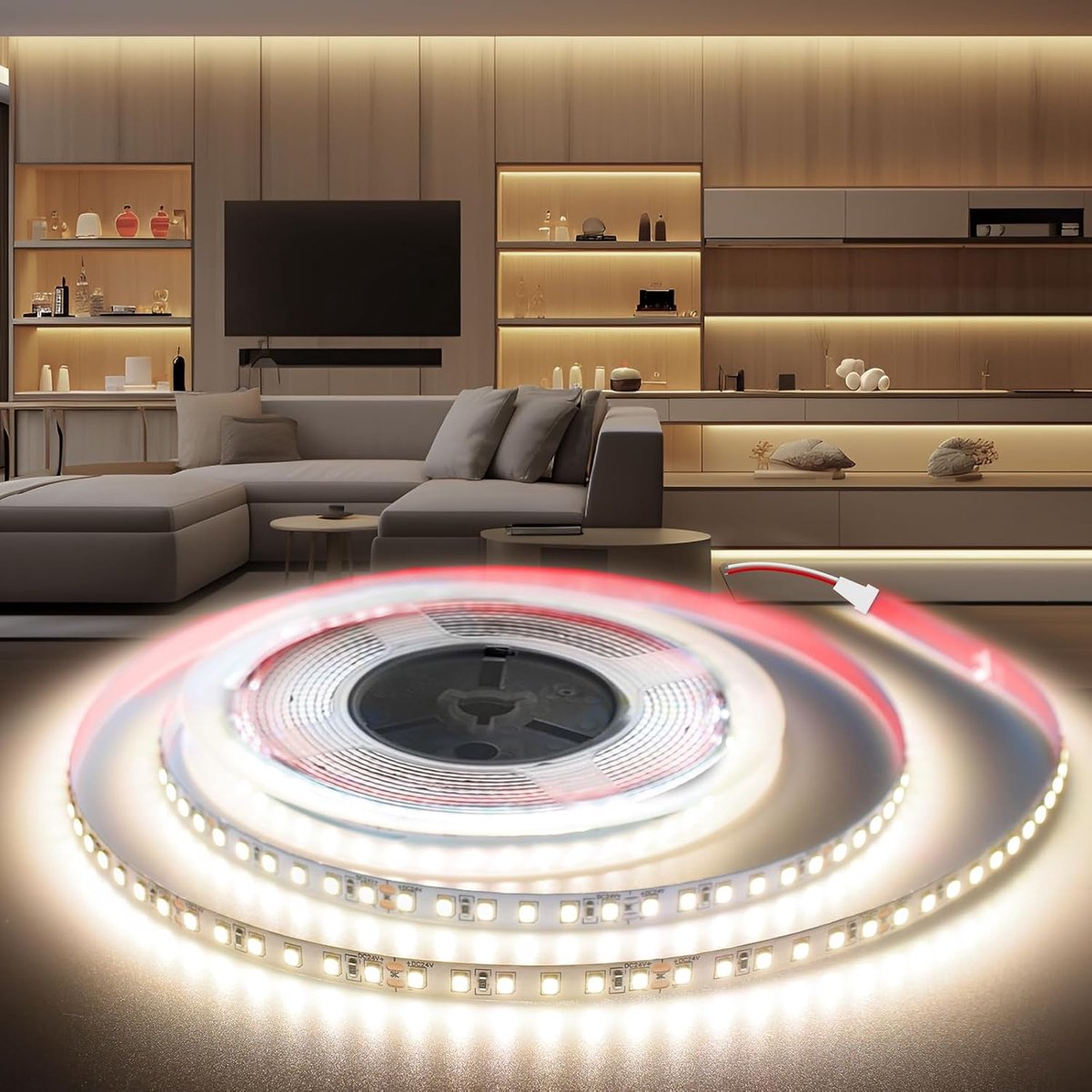 SnelShoppen - LED Stripes 24V Zelfklevende LED Strip 10m Neutraal Wit 4000K 1200 LEDs 8mm Breed, Flexibele IP20 LED Band Licht voor TV, Slaapkamer, Ke