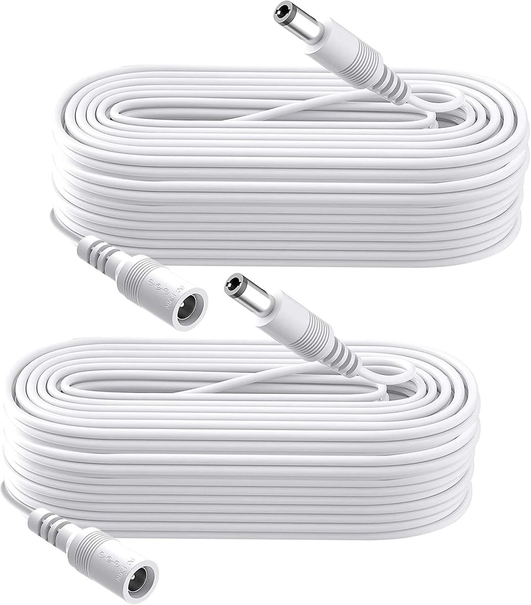 SnelShoppen - 2-Pack 8M DC Power Extension Cable 5.5mm x 2.1mm voor CCTV Camera, LED Strip en Printer, Geschikt voor 5V 6V 9V 12V 24V Apparaten - Wit