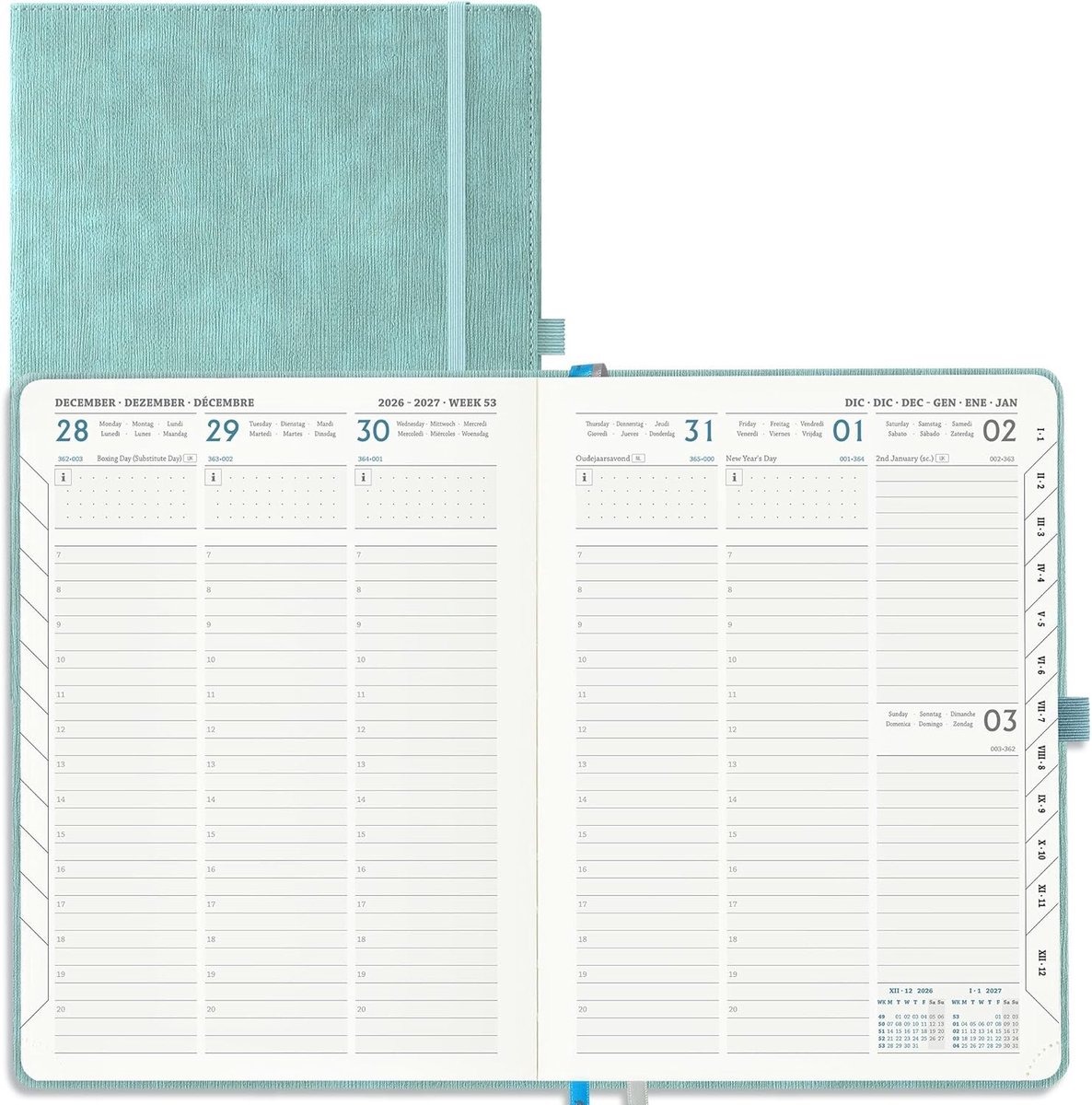SnelShoppen - Agenda 2026 2027 A4 Weekplanning - School Agenda 18 Maanden - Verticale Planner - PU Leer - Hemelsblauw - 80g Papier