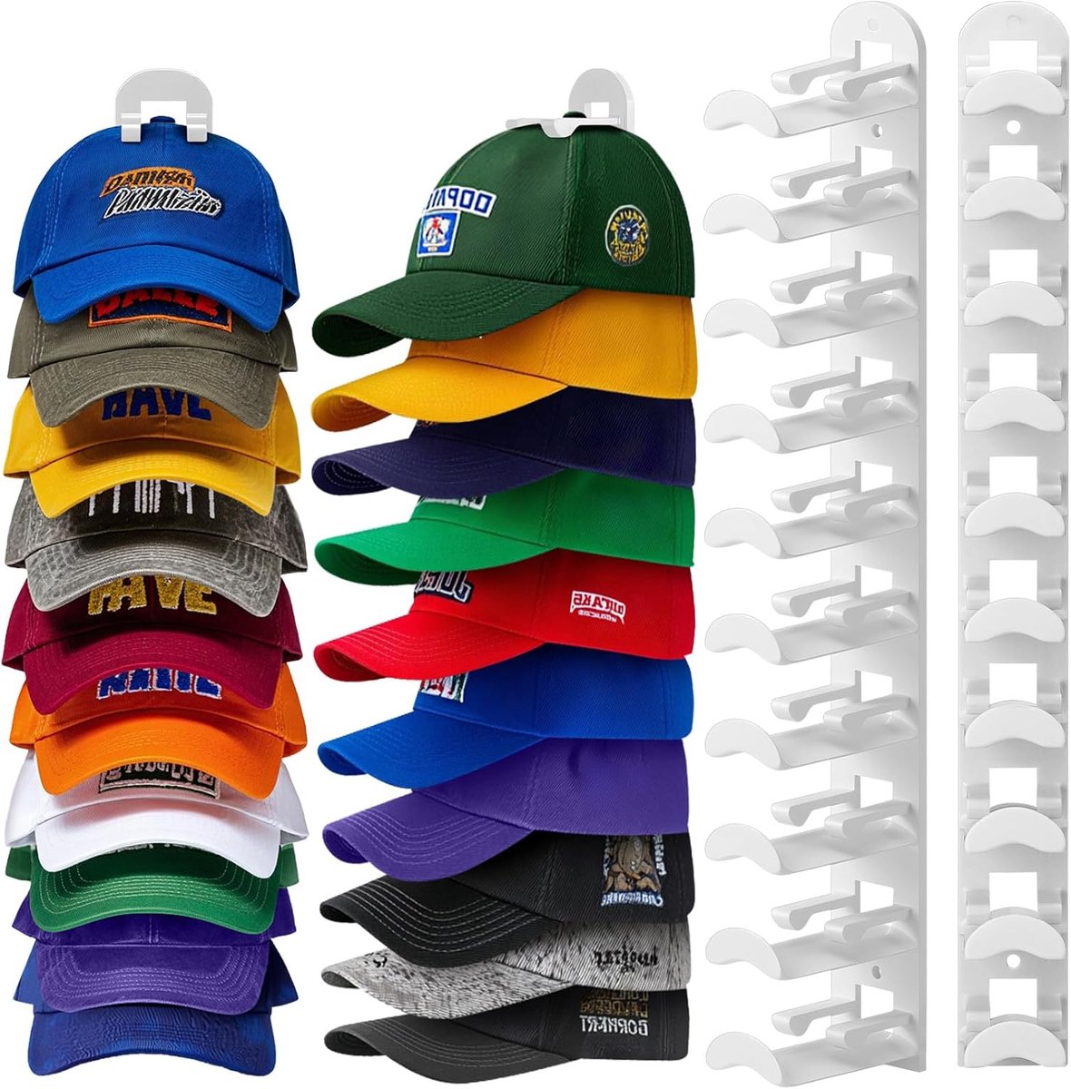 SnelShoppen - Cap Holder Wandhouder Hoedhouder Praktische Hoedenplank met Haken, Cap Organizer voor Caps, Wit, Modern Design voor Hal, Slaapkamer