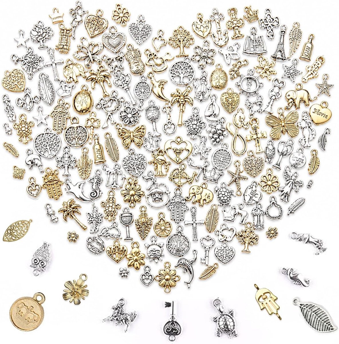 Charm Pendants voor Armbanden en Sieraden, Mix van 200 Stuks voor DIY Projecten, Kettingen en Oorbellen in Zilver en Goud