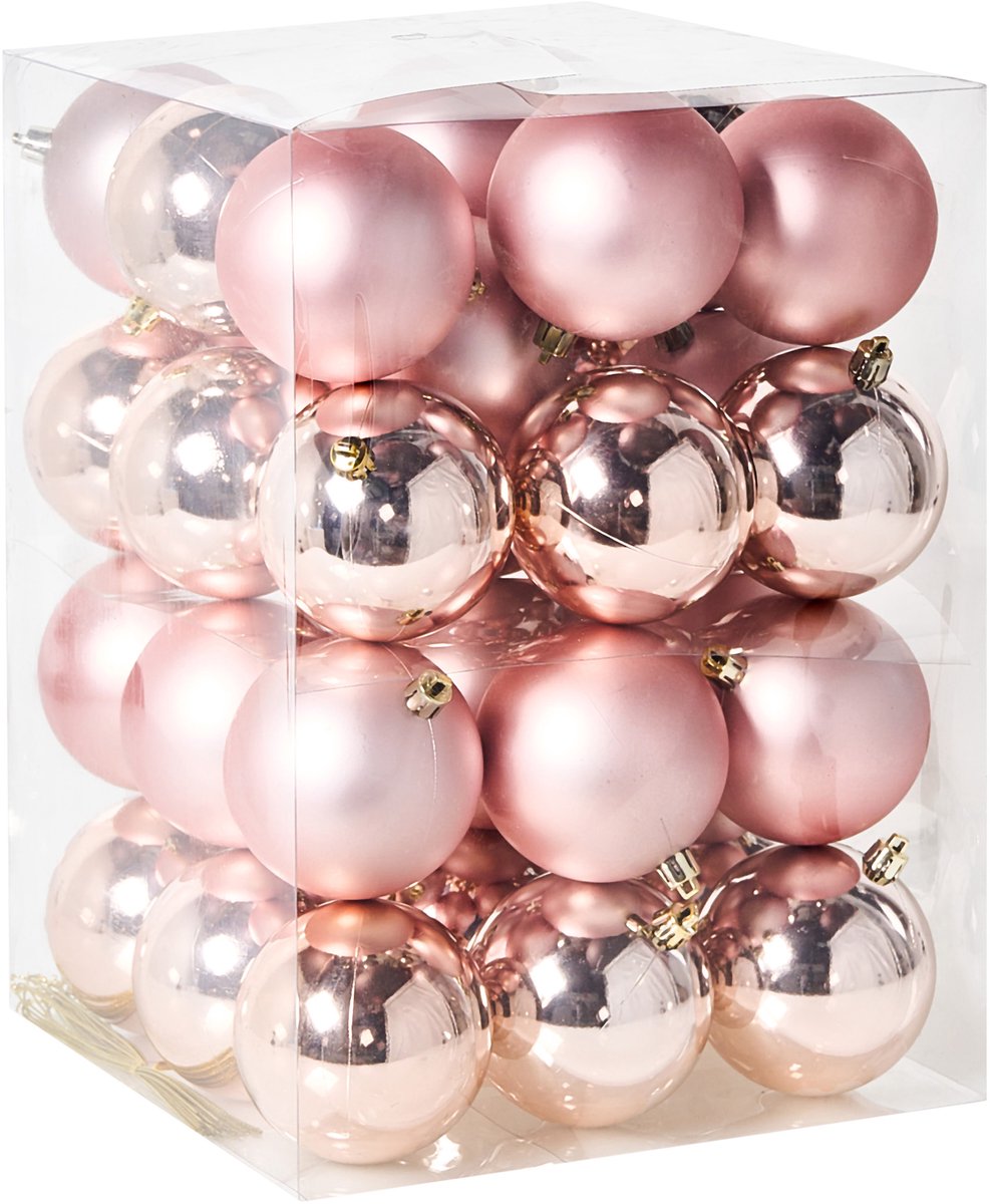 BYGDIN - Set van 36 kerstballen - Roze - Synthetisch materiaal