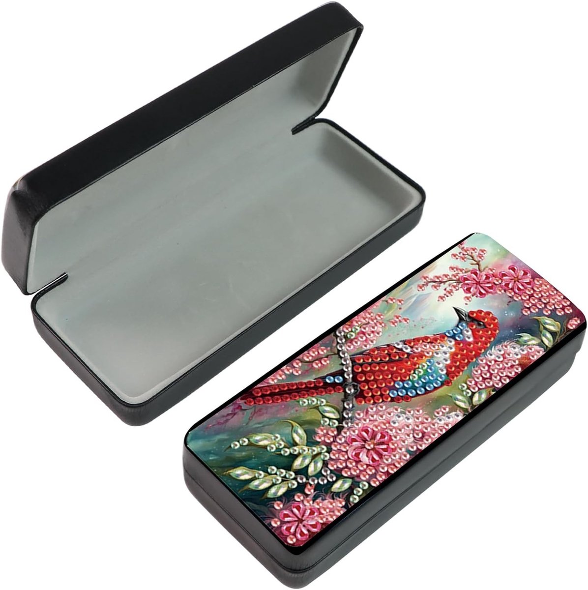 Zachte brillenkoker met diamantpainting, harde brillenkoker voor zonnebrillen, bloemen en vogels design, ideaal voor dames en heren