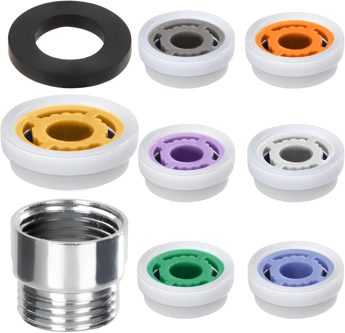 SnelShoppen - Shower Flow Reducer Limiters Set - Waterbesparende Douchebegrenzer voor Keuken en Badkamer - 7 Verschillende Doorstroomhoeveelheden - 4,