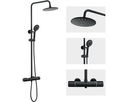 Auralum max Regendouche met Thermostaatkraan - Regendouche en Handdouche - 9 inch Douchekop - Rond Design - Zwart