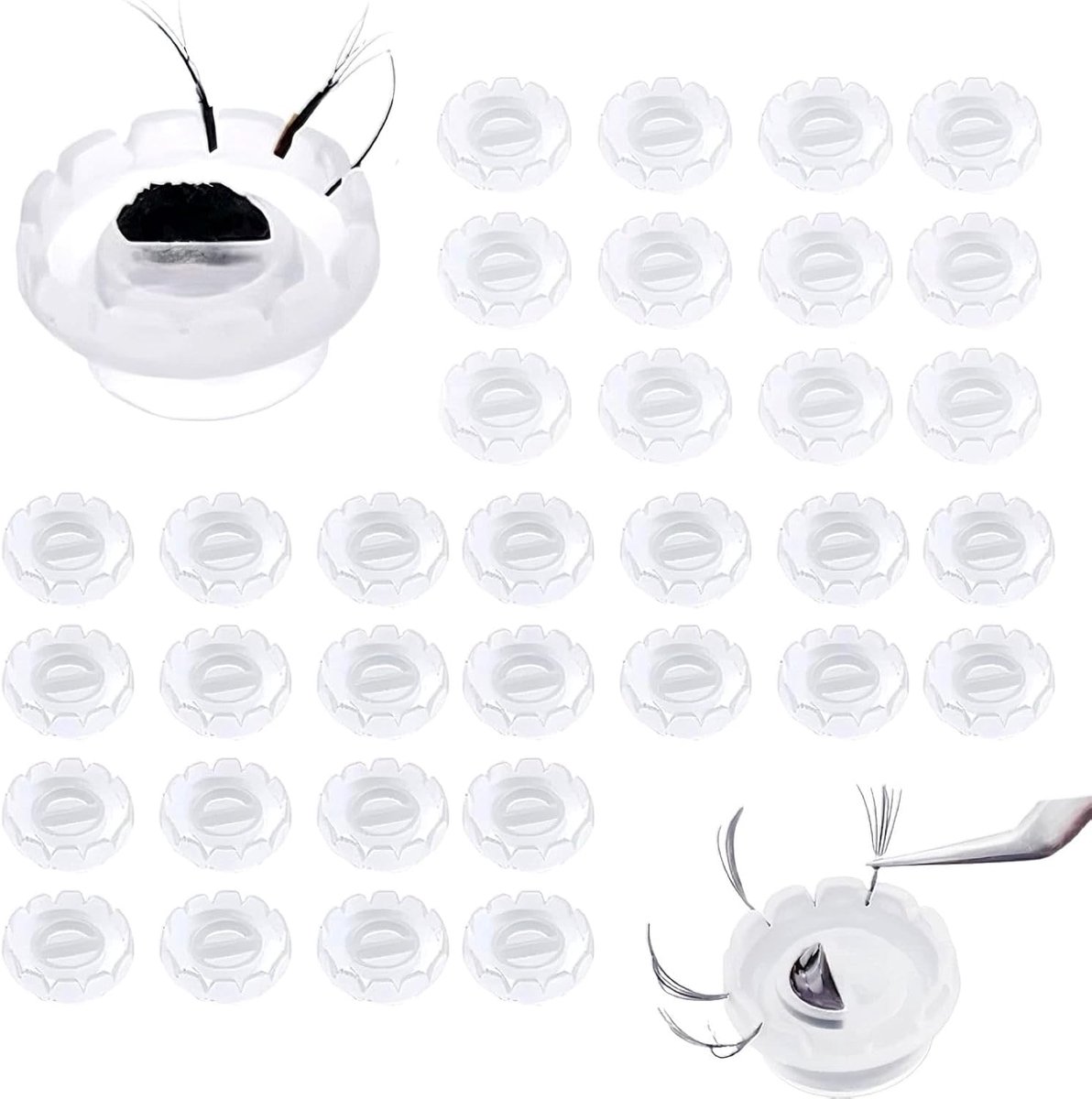 SnelShoppen - Eyelash Extensions, 100 Stuks, Wegwerp Eyelash Glue Containers, V-vormige Plakhouder, Plastic, Herbruikbaar voor Wimperextensions (Wit)