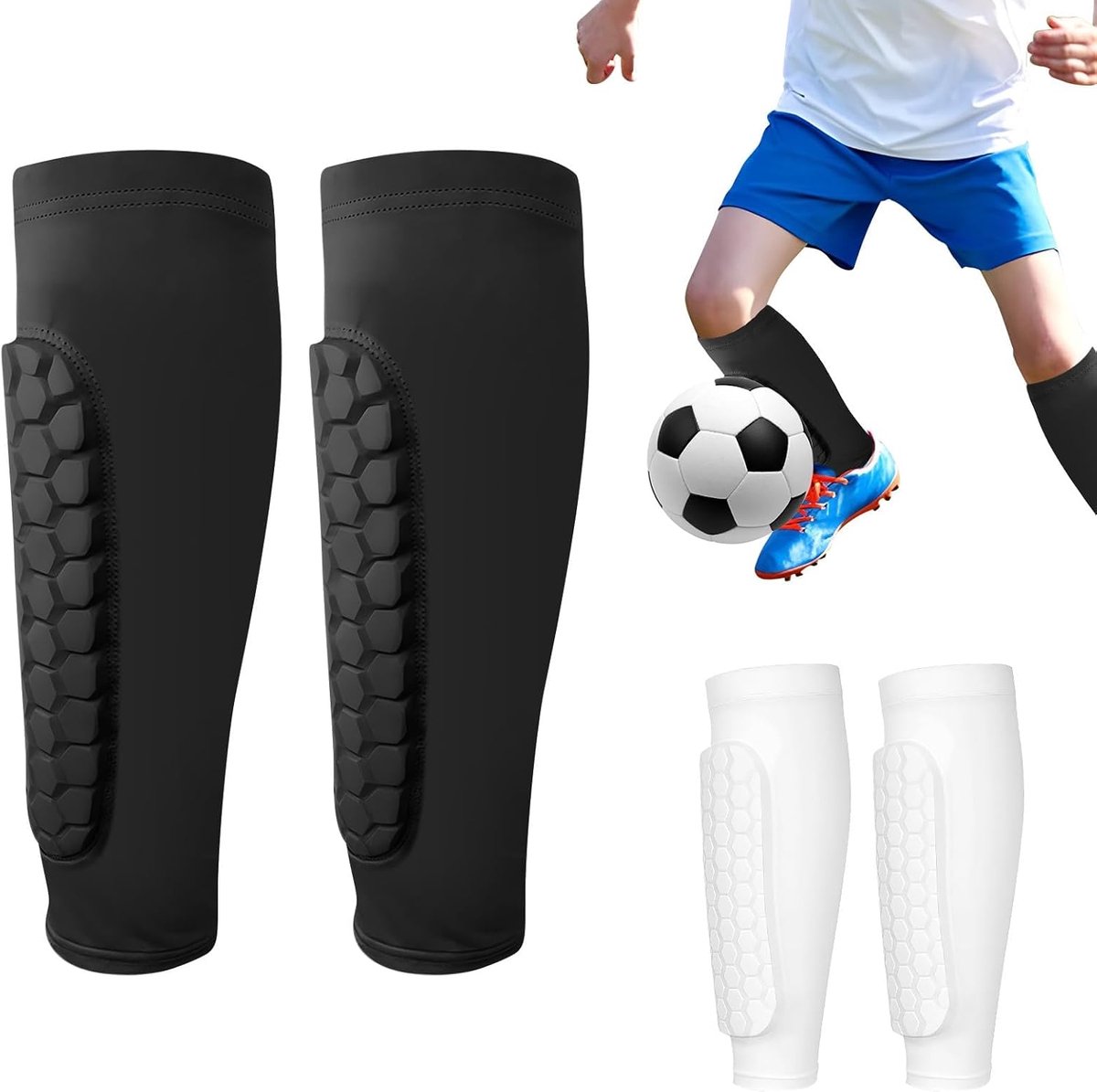 SnelShoppen - 2 Paar Voetbalscheenbeschermers - Ademend, Antislip, Professionele Sport Scheenbeschermers voor Jongens en Meisjes (XS)