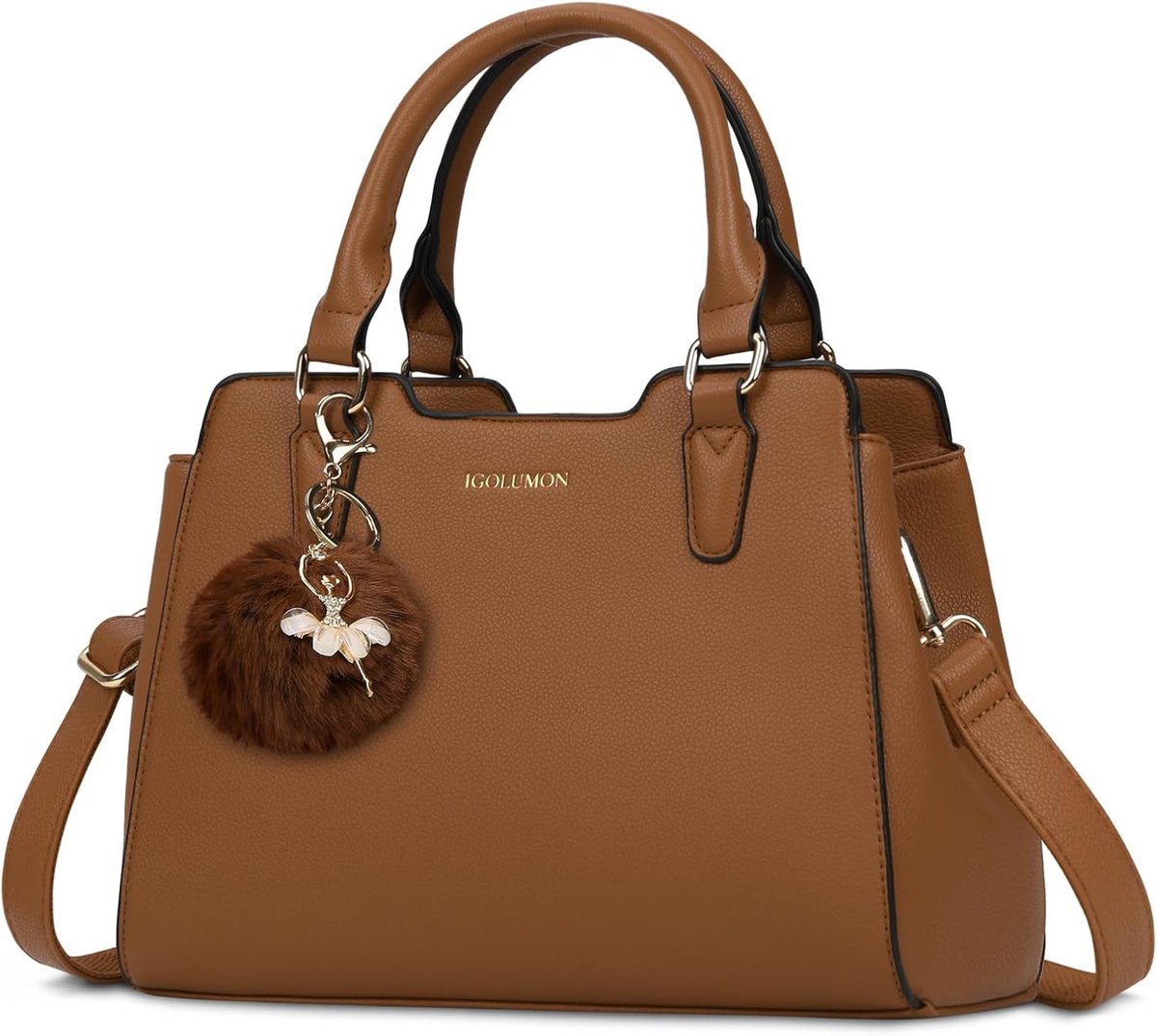 SnelShoppen - Dames Handtas PU Leer Schoudertas Elegant met Handvat - Mode & Luxe Handbag voor Vrouwen - Bruin - Ideaal voor Werk, Reizen & Winkelen