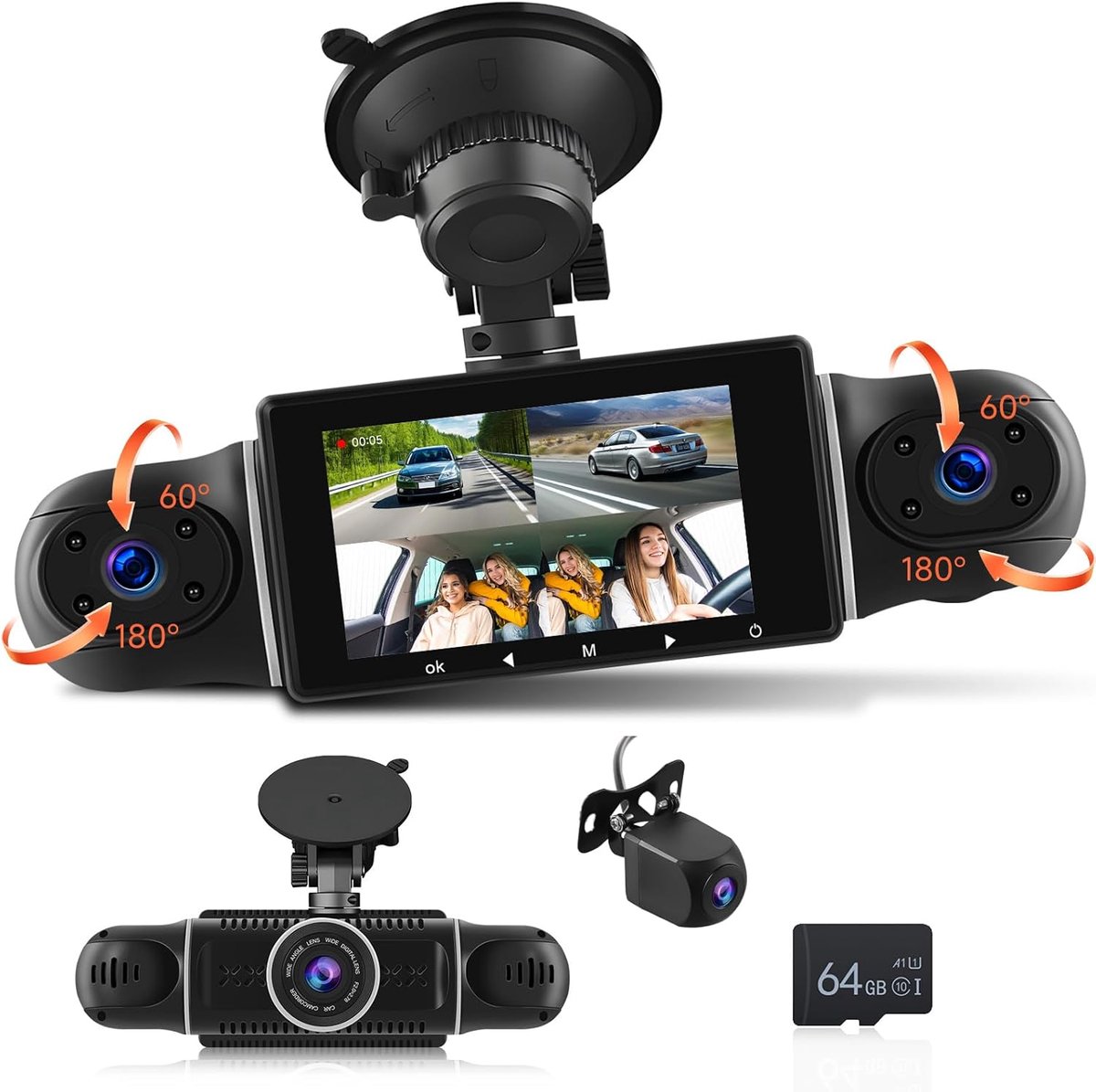 SnelShoppen - 4-Kanaals Dashcam HD 1080p met 360° Camera, G-Sensor, Bewegingdetectie, Loopopname, 24-Uurs Parkeerstand, Perfect voor Auto en Vervoer