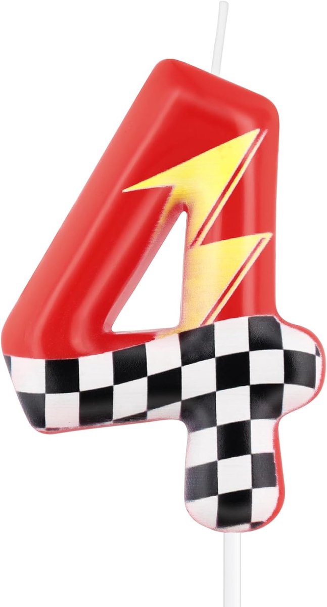 SnelShoppen - Racing Cars Verjaardagskaarsen Set - 4 Stuks - Feestelijke Decoratie - Rood, Wit, Goud - Perfect voor Kinderen - Verjaardagsfeest, Taart