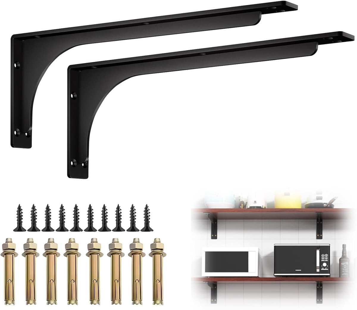 SnelShoppen - Pack van 2 Hoeksteunen, Zware Staal Shelf Holders, 90 Graden Hoekhouder, Robuuste Wandplank, 400 x 144mm voor Keuken, Tuin, Werkplaats,