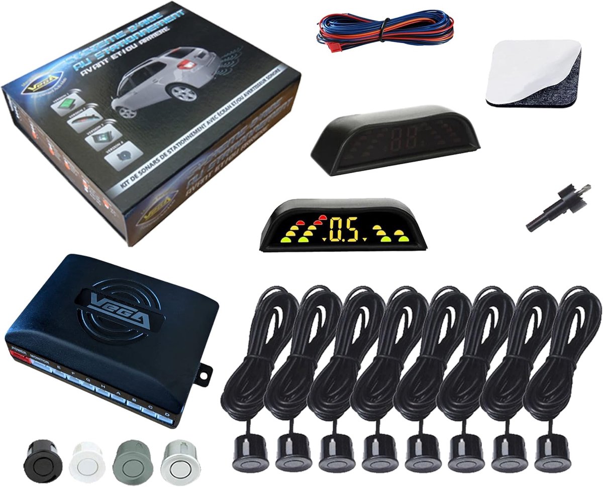 SnelShoppen - Achterfiets met LED-display en 8 sensoren, Lichtgrijs, Geschikt voor standaard koppelingen, Veiligheidssensoren voor fiets, 22 mm diamet