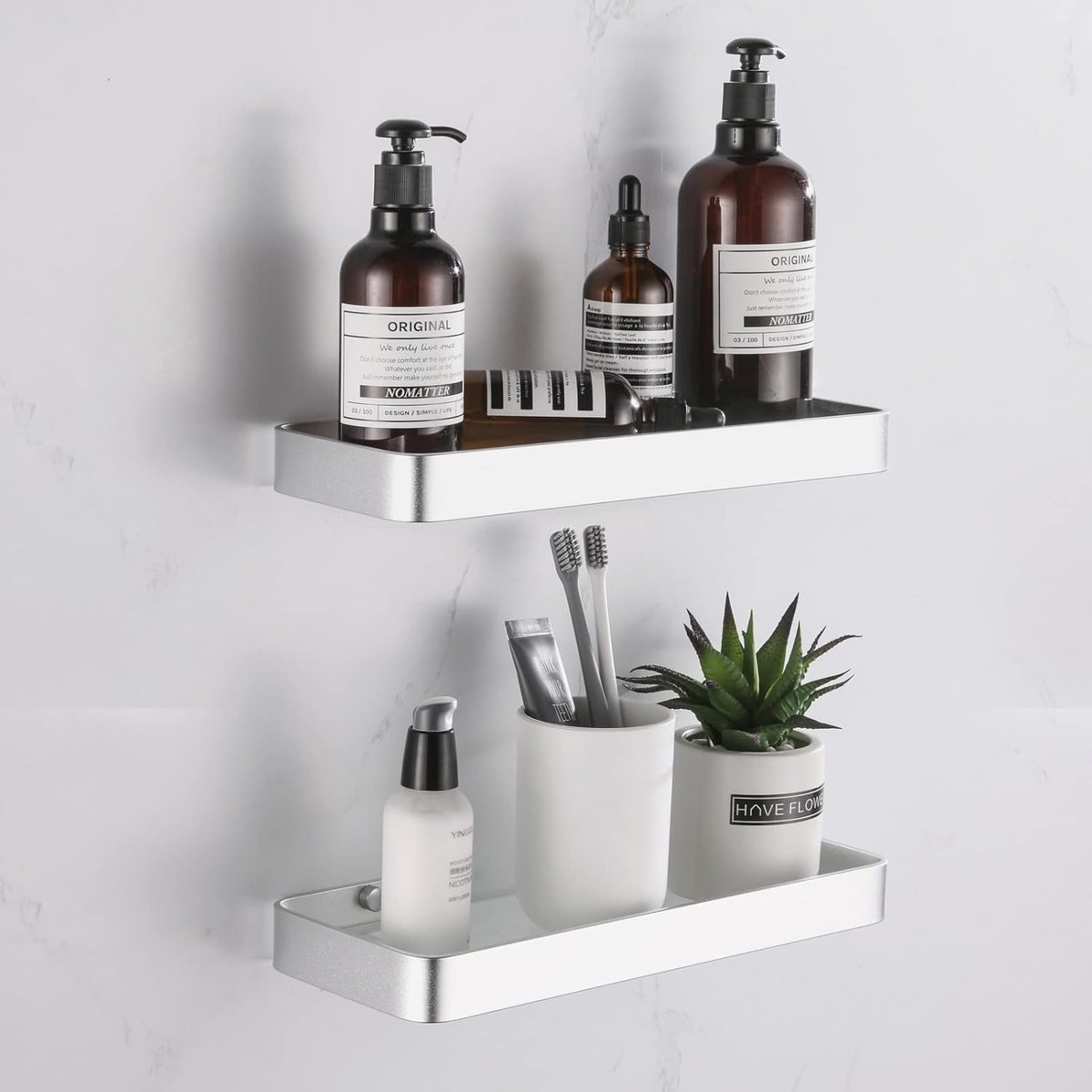 SnelShoppen - Shower Shelf Set van 2 Stuks, Aluminium Badkamer Planken zonder Boren, Verplaatsbare Glazen Badkamerekjes, 30cm Wandmontage, Roestvrij O