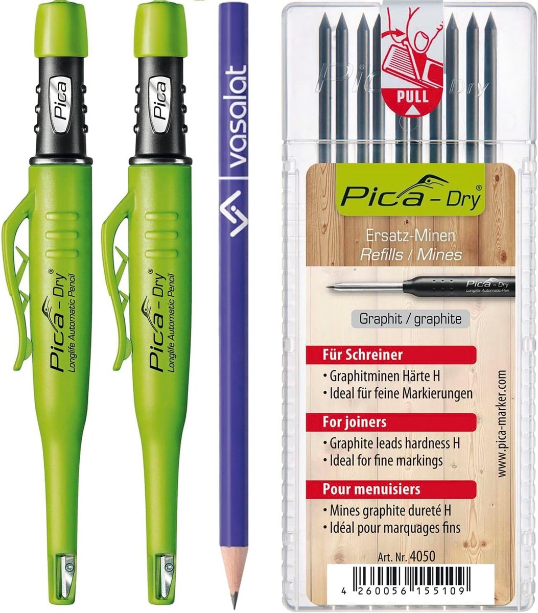 SnelShoppen - Picastift Automatisch met 10 Grafiet Navullingen - Tekenpotlood voor Diverse Materialen - Innovatieve Pica Marker Set - 3-delig