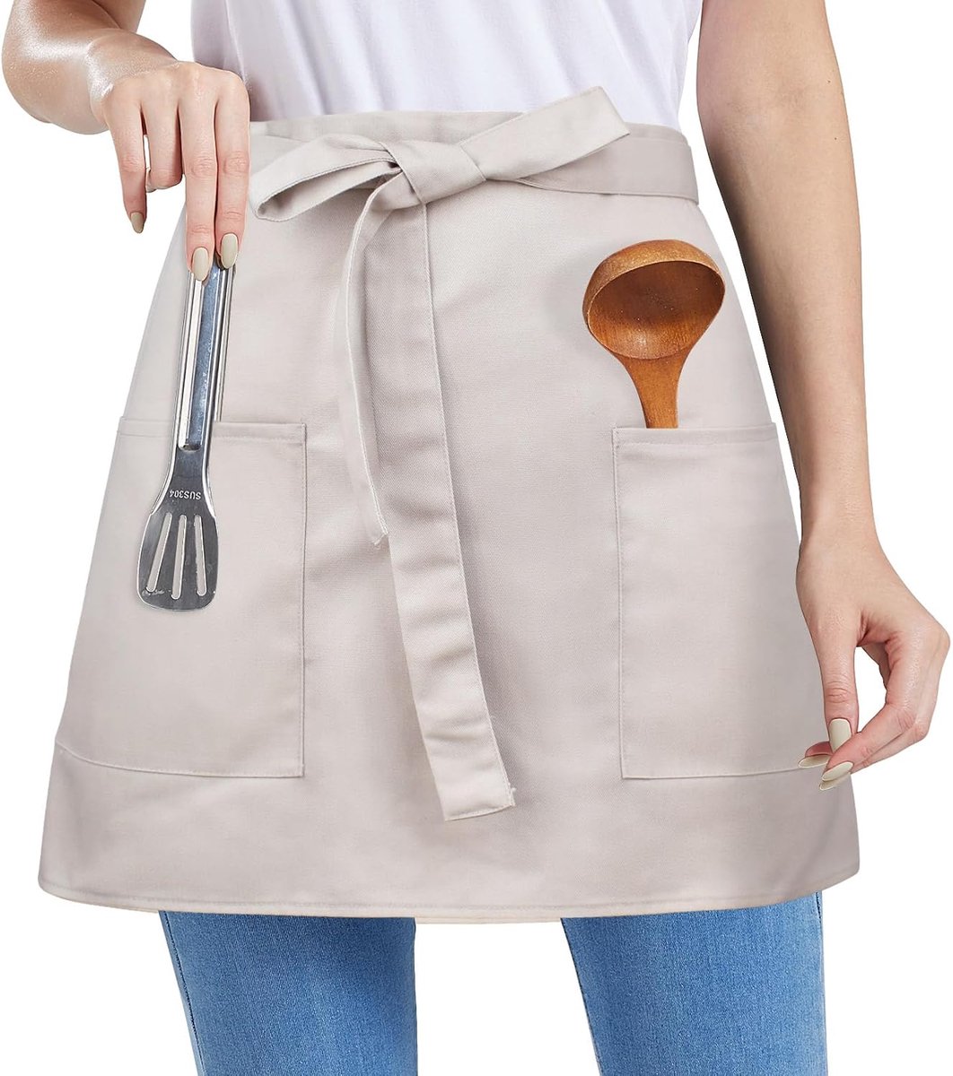 SnelShoppen - Unisex Multi-Kleurige Korte Bistro Schort Professioneel Hotel Schort AL8029 - Beige Katoen en Polyester - 46x66 cm - Geschikt voor Keuke