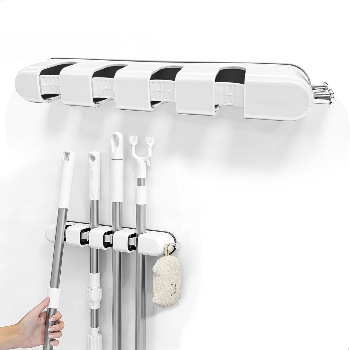 SnelShoppen - Broom Holder Wandhouder voor Tuin Gereedschap en Bezem met Siliconen Klem, Geschikt voor Keuken, Badkamer, Garage en Tuin, Voor Handvatt
