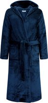 GAUBERT® Unisex Badjas Extra Lang met Capuchon en Ceintuur - Ochtendjas - Superzacht Coral Fleece - Heren Dames - Donkerblauw - Maat L/XL - 8210-Blue