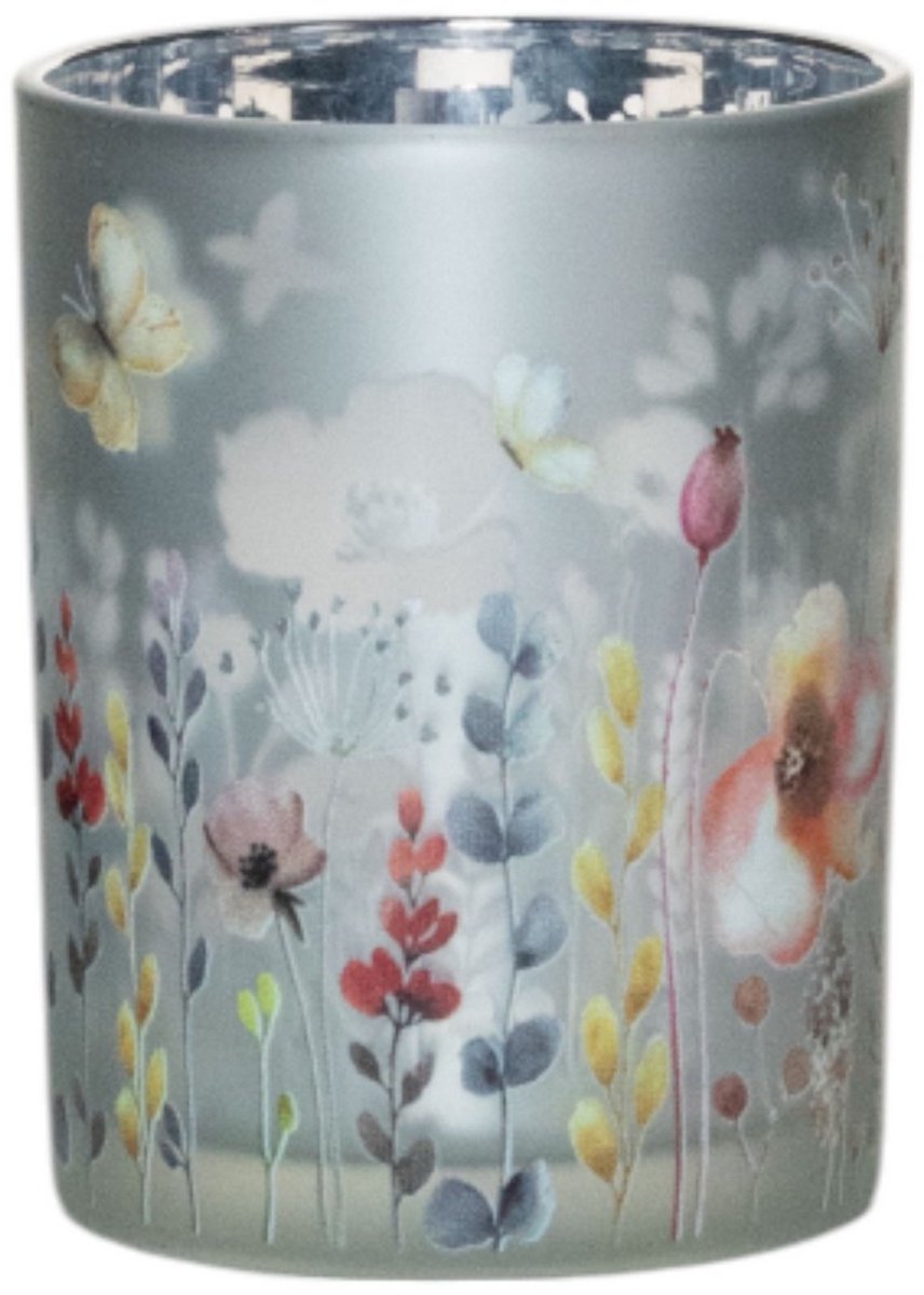 Theelichthouder Border bloemen vlinder large 18cm