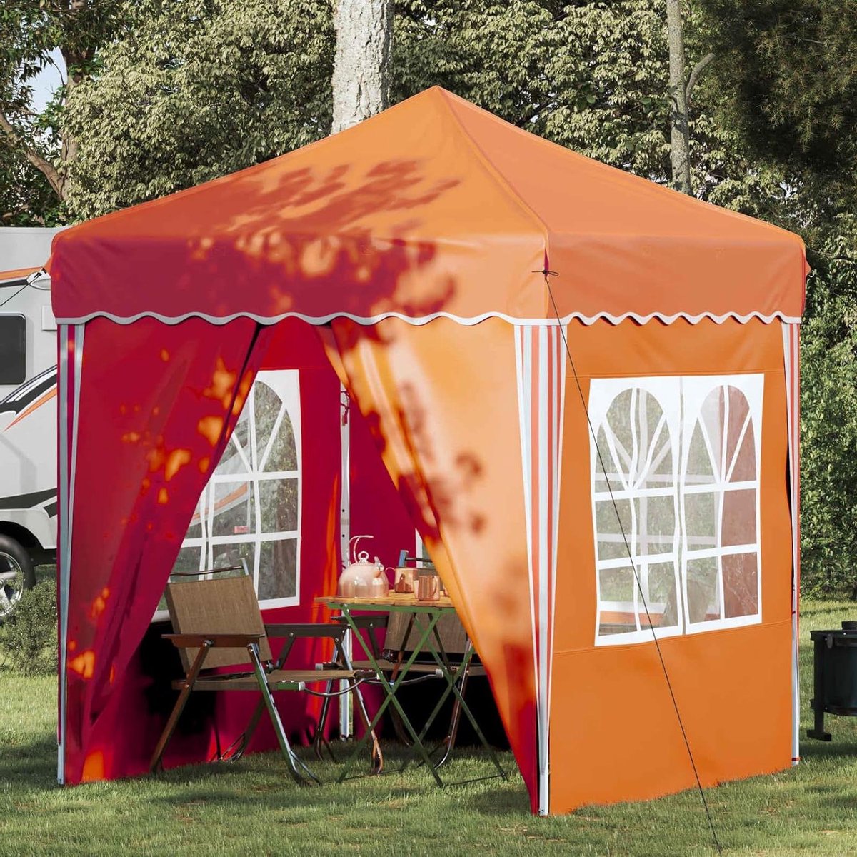 Pop-up Partytent - Feesttent Paviljoen - Buitenfeest Organiseren - Flexibel Hoogteverstelbaar - 195 x 195 cm - Oranje