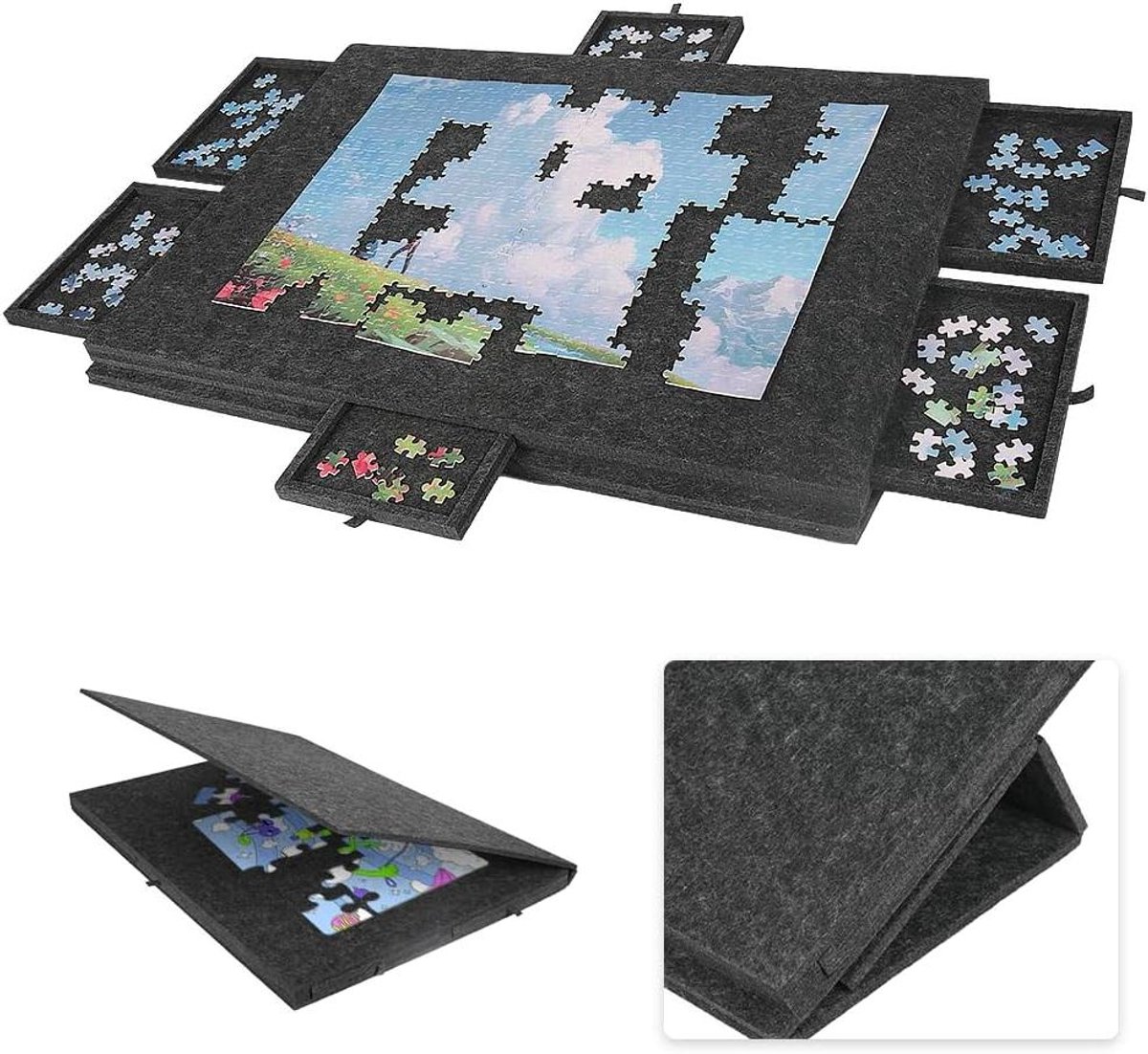Kantelbare Puzzelplank - Puzzelbord met Laden - Puzzels Sorteren - Ingebouwde Standaard - 1000 Stukjes - Grijs