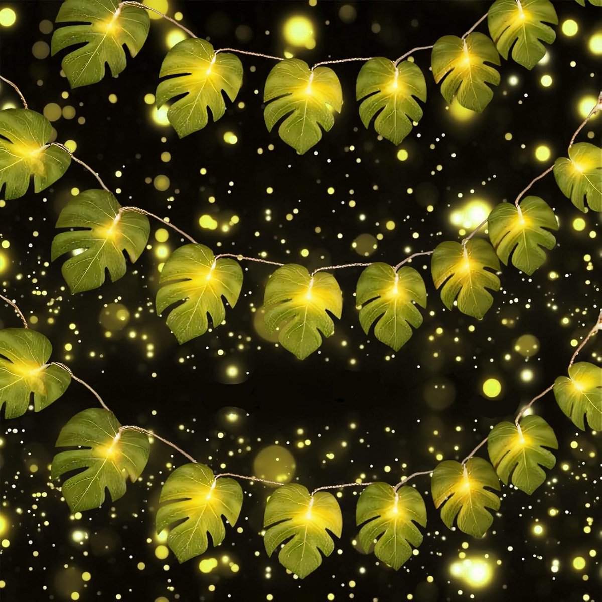 SnelShoppen - LED Tropical USB Fairy Lights 3 Meter 20 LEDs Monstera Bladeren Decoratie voor Feest, Tuin, Binnen, Buiten, Hawaii Bruiloft, Strand