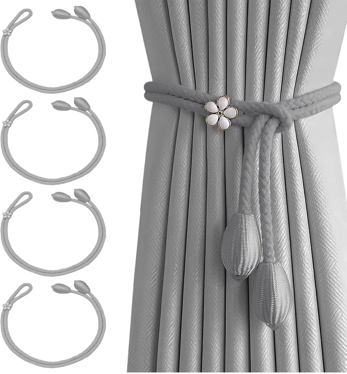 SnelShoppen - 4 Stuks Floral Curtain Holders - Katoenen Touw Gordijnhouders - Verstelbare Gordijn Embrasses - Decoratieve Raamdecoratie - Ideaal voor
