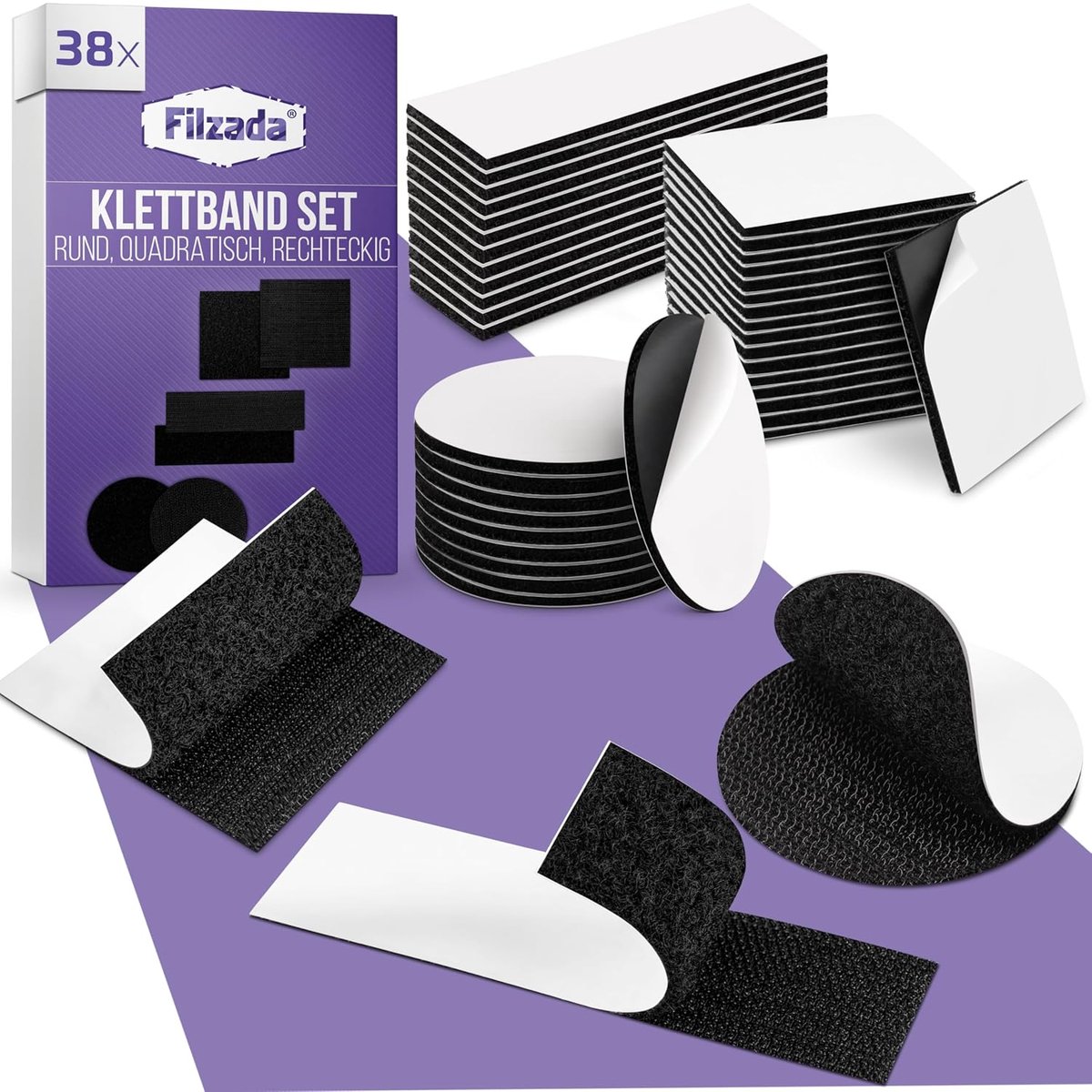 SnelShoppen - 38x Tape Dubbelzijdig Zelfklevend Sterk Zwart - Ronde en Rechthoekige Vorm - Ideaal voor Hobby, Decoratie, Thuis en Kantoor