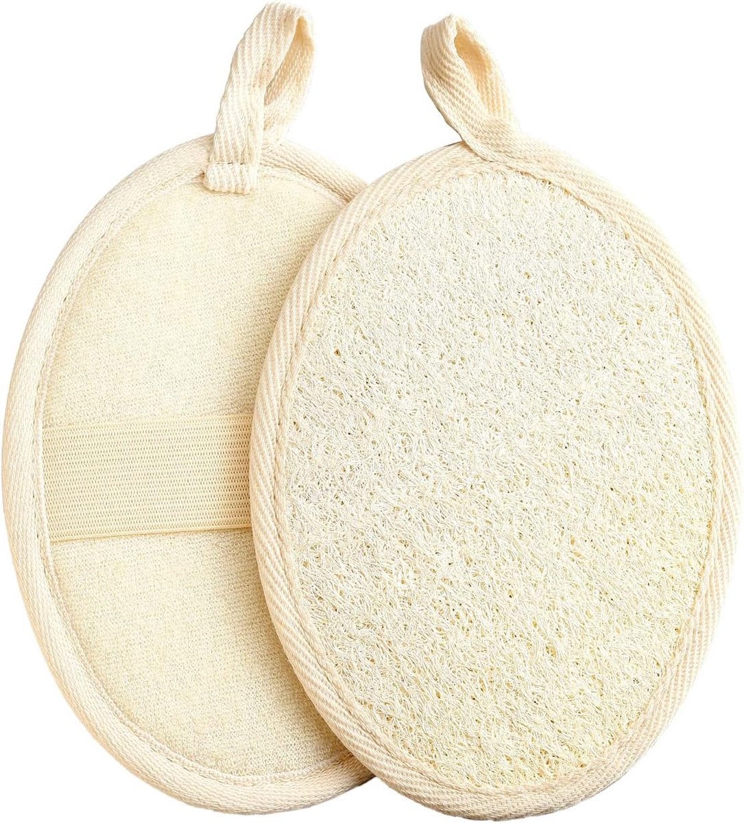 SnelShoppen - Luffah-sponzen en douchespons, biologische badspons, lichaamscrubspons, 2 stuks, 100% natuurlijk, milieuvriendelijk, met ophanghaak