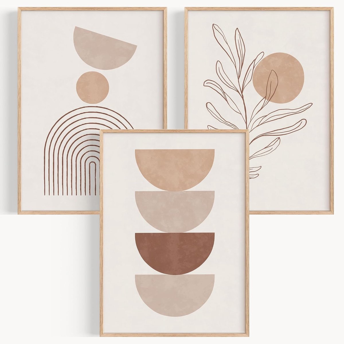 SnelShoppen - Set van 3 Decoratieve Wandprints 30x40 cm - Abstracte Muurdecoratie voor Moderne Woonkamer - Neutrale Tinten voor Slaapkamer, Kantoor, H