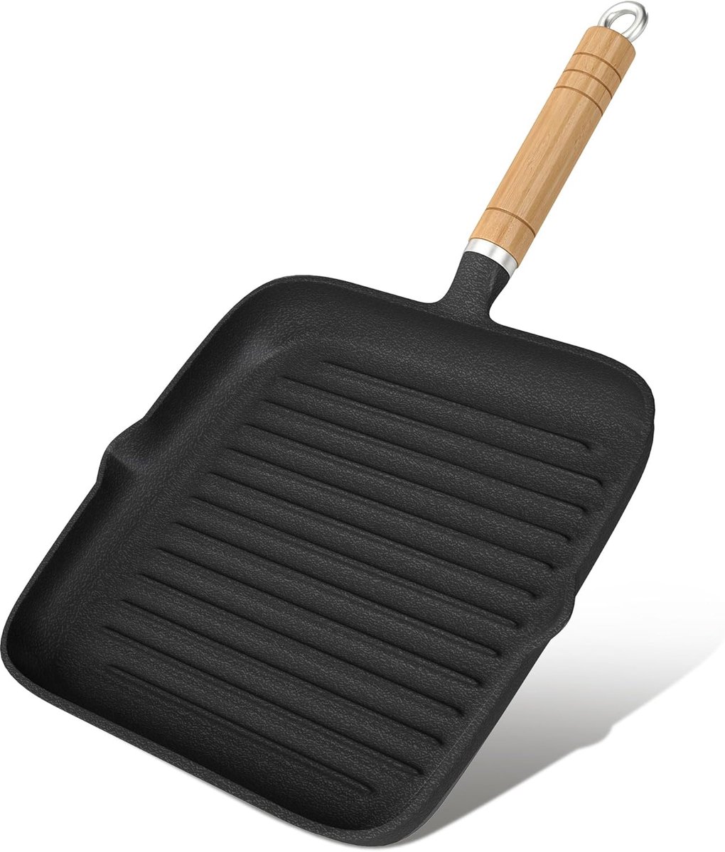 SnelShoppen - Gietijzeren Steak Pan met Antiaanbak Stripes - Ideaal voor Thuis, Keuken, Feest en BBQ - Duurzaam en Gezond Koken zonder Schadelijke Coa