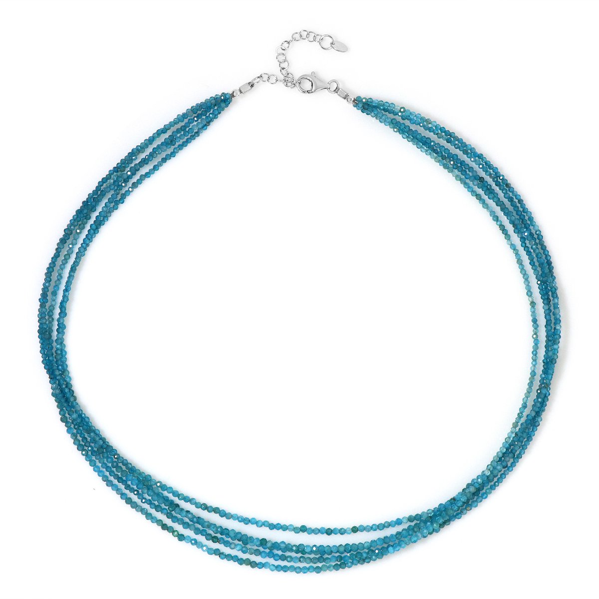 Cavill - Zilveren meerstrengige halsketting - 925 gerhodineerd zilver - neon blauwe Apatiet 56,33 ct - elegante damesketting Braziliaanse edelsteen
