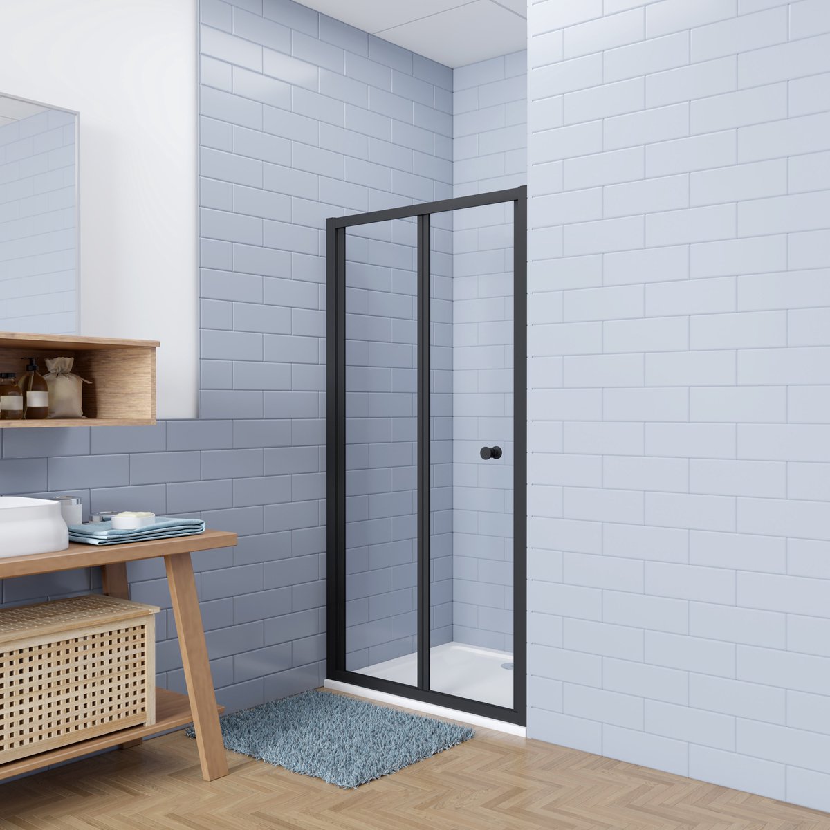 Aica industriële stijl vouwdeur douchedeur 76x195cm incl. Ultraplatte douchebak 110x76cm incl. sifon - 5mm gehard veiligheidsglas easyclean - mat zwart aluminium frame