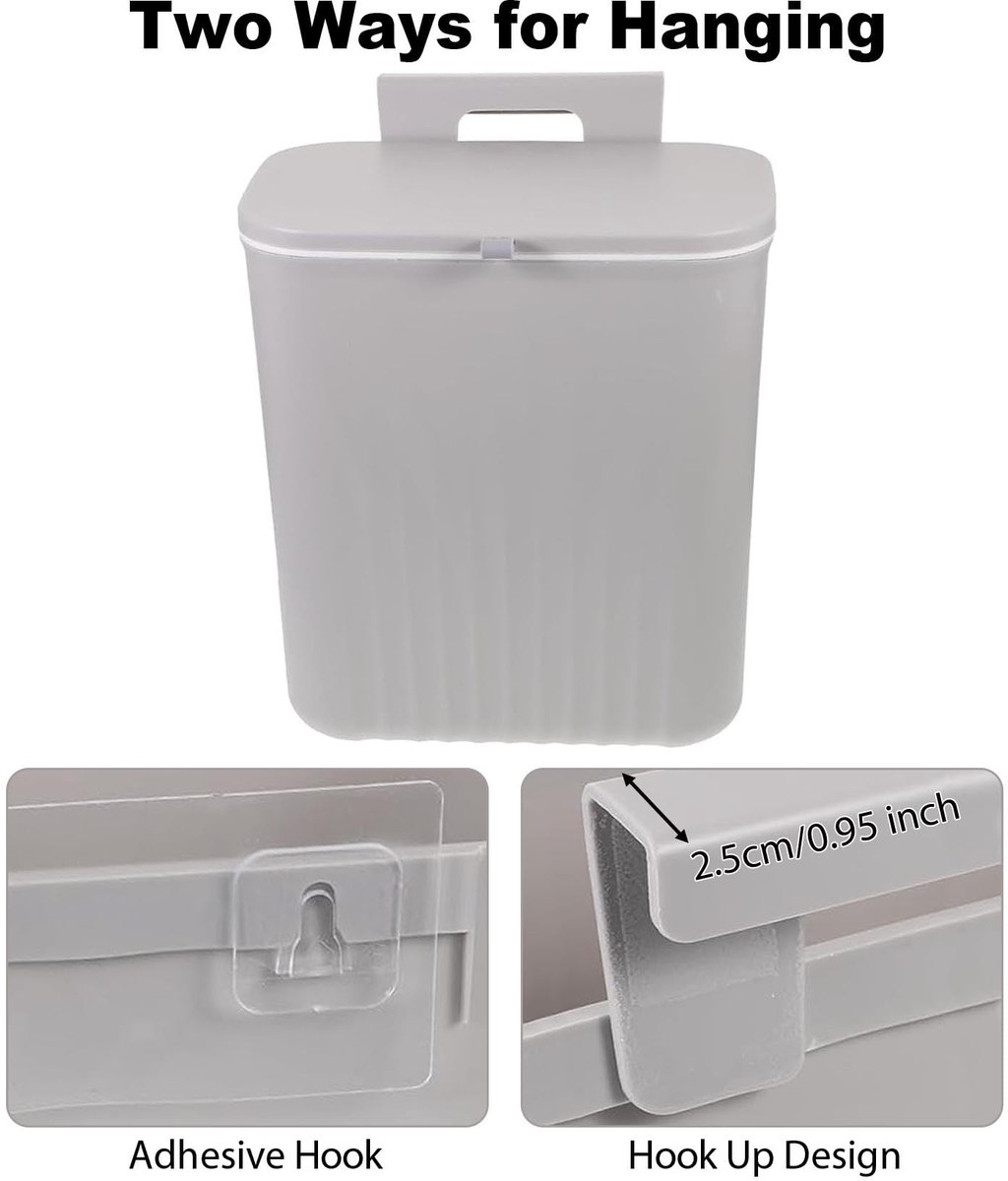 SnelShoppen - Keukenafvalemmer 9L met Deksel - Wandafvalemmer voor Onder het Aanrecht, Kastdeur Bevestiging - Ideaal voor Keuken, Camping, Badkamer, S