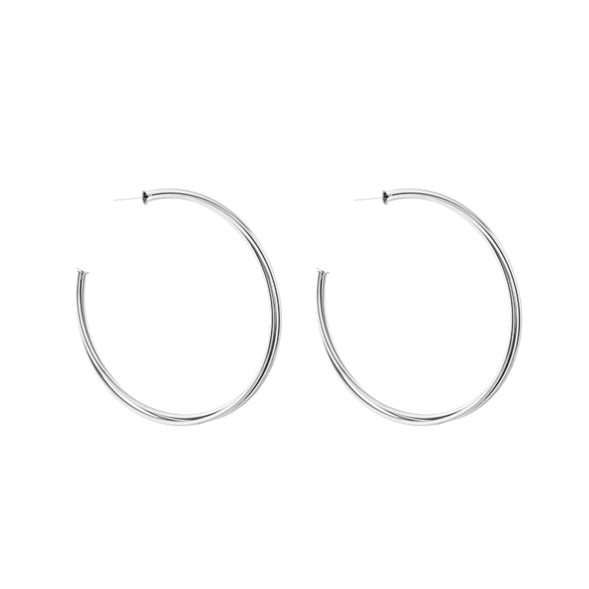 Stainless Steel Statement Open Dubbele Hoops (80mm) – XL Oorringen – RVS - Zilver