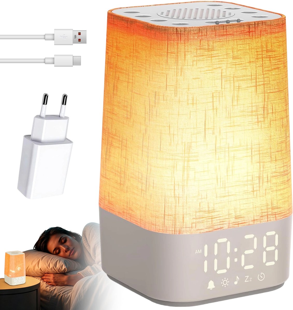 Wake Up Light & Digitale Wekker - Lichtwekker - 30 White Noise Geluiden - 12 Helderheid - Timer - Zonsopgang Simulatie - Voor Slaapkamer en Kantoor - Cadeau