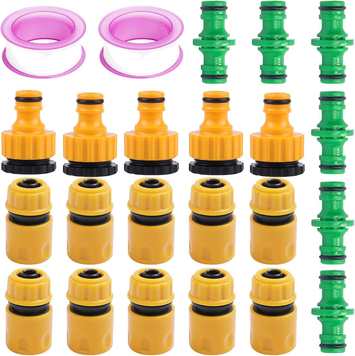 SnelShoppen - Set van 20 Tuinslang Koppelingen met 2 Afplaktapes, 5 x 1/2 Inch Slangkoppeling en 10 x 3/4 Inch Waterconnectoren, Geschikt voor Tuin en