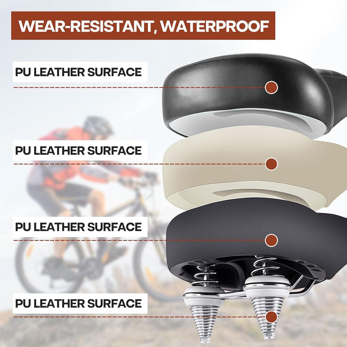 SnelShoppen - Comfortabele Fietszadel, Ergonomisch Fietszadel voor Mannen en Vrouwen, Breed Waterdicht Schokabsorberend voor Stadsfiets, Mountainbike,