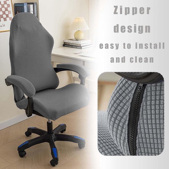 SnelShoppen - 4 Stuks Gaming Stoel Slipcover Wasbaar Antislip met Rits voor Gaming Stoel Computerstoel Zwenkstoel Lichtgrijs van snelshoppen — afbeelding 4