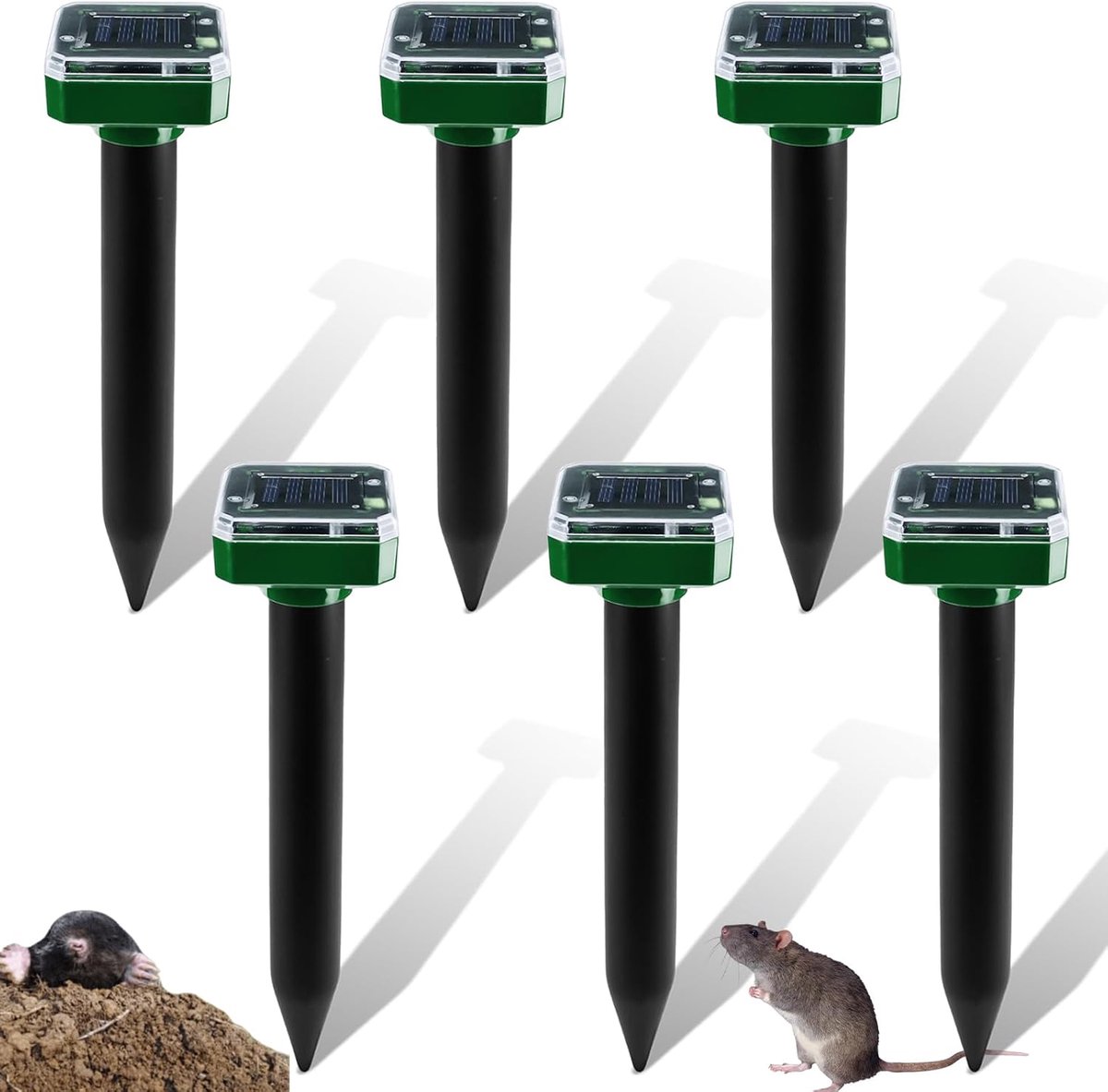 SnelShoppen - Pack van 6 Ultrasone Mole Repellent voor Buiten, IP65 Waterproof, Effectieve Dierbestrijding in Tuin, 30 Hz Geluid, Natuurlijke Ongedier