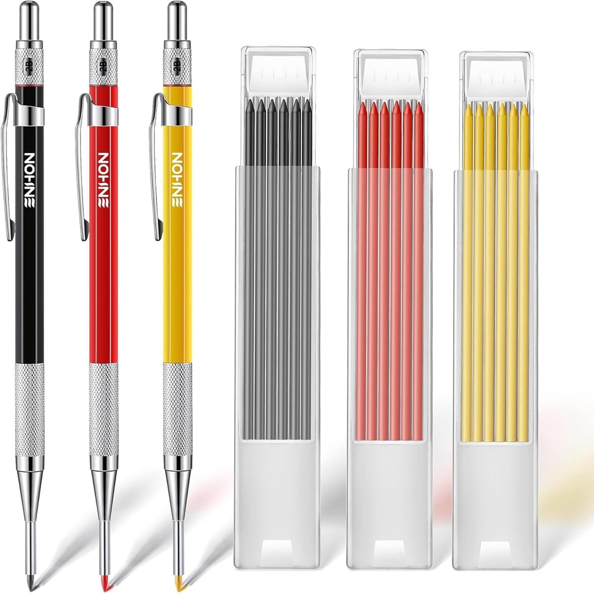 SnelShoppen - Mechanische Timmermanspotlood met 36 2mm Vullingen, Verbeterde Timmerpencil met Lange Punt en Ingebouwde Slijper voor Houtbewerking, Con