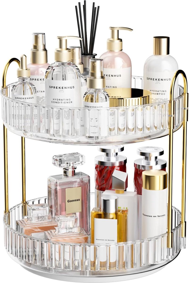 SnelShoppen - 360° Rotatieve Makeup Organizer, Transparant, 2-Lagen, Opslagsysteem voor Make-up, Skincare, Dressing Table, Perfect voor Thuisgebruik
