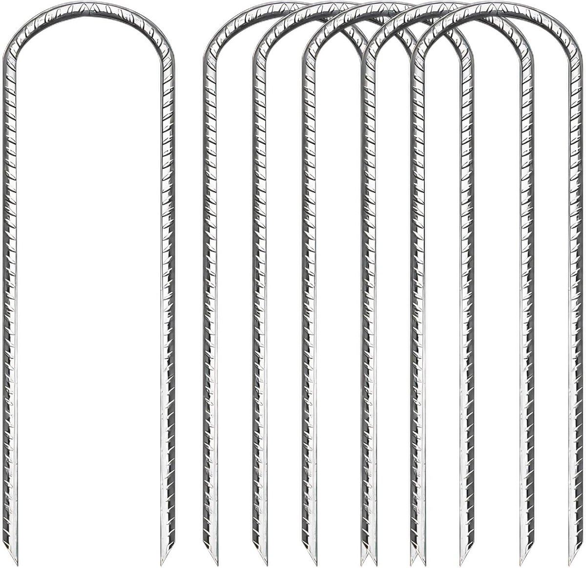 SnelShoppen - Set van 6 U-vormige zware metalen tentpinnen 30cm, gegalvaniseerd staal grondankers voor trampolines, windbestendig, dik rebar voor boun