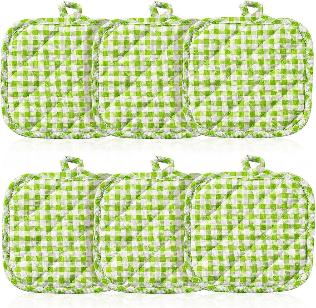 SnelShoppen - Green Plaid Keuken Pothouders 6 Stuks - Hittebestendige Pot Houders - Multifunctionele Coasters voor Koken en Bakken - Duurzaam Polyeste