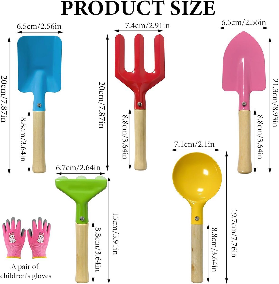 SnelShoppen - Handschoenenset en Tuingereedschap Roze - 5 Delige Tuinset met Plantenschep, Handvork, Hark, Bladhark en Schep - Duurzame Tuinhandschoen